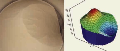 The image on the left shows uneven bin material. The graphic representation generated by the mapping software is on the right.