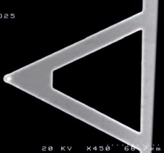 SEM image of the Veeco UltraleverTM AFM tip. Resonant modes are shown below.