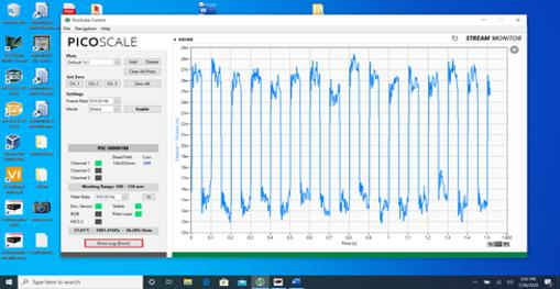The interferometer signal as seen from the PicoScale user screen.