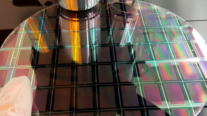 Backplane for monolithic microLED displays, from Plessy Semiconductor (Image Source).
