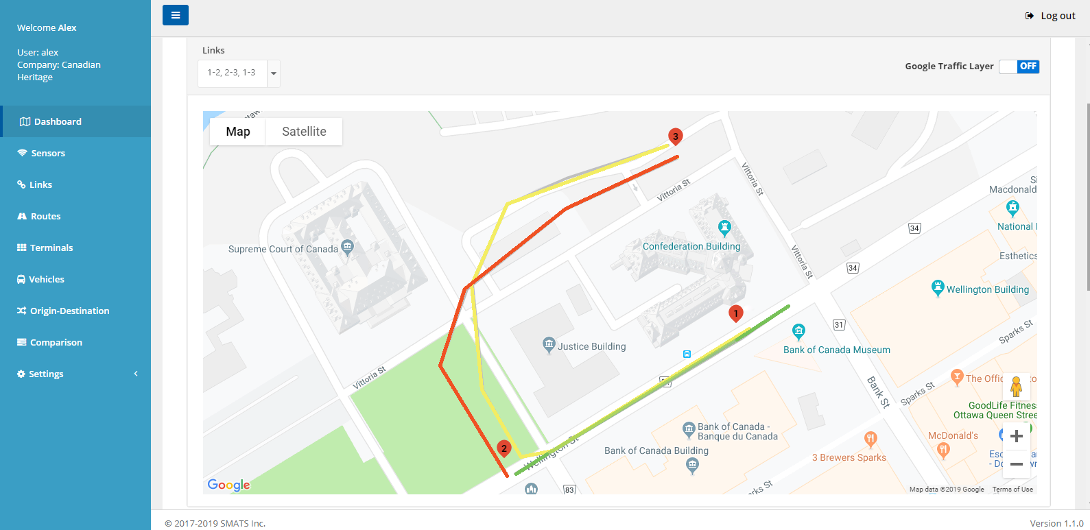 Highlighted Monitor Routes and Sensor Locations