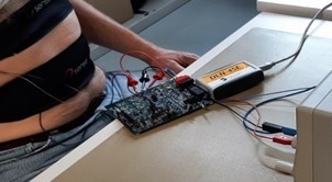 Experimental test setup on body with two sensors connected on the 2-wire bus.