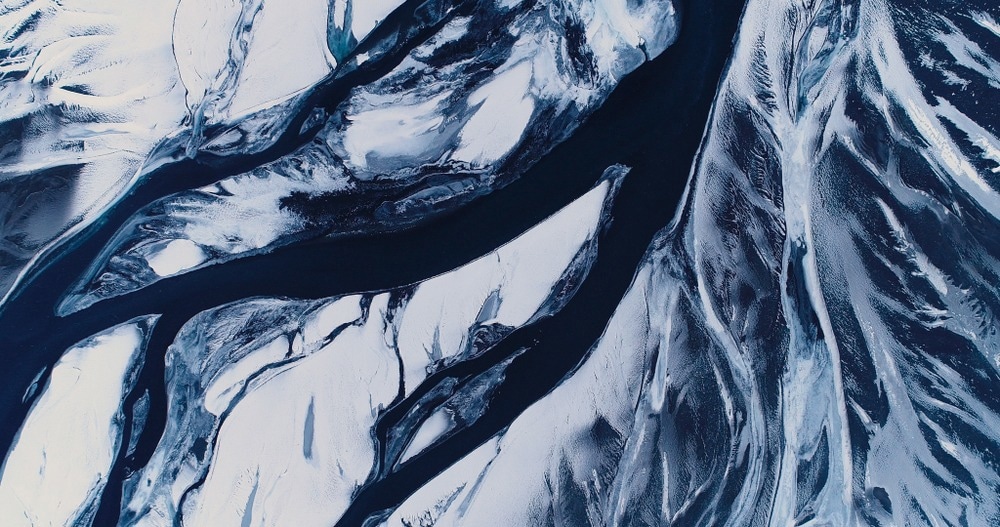river in aerial view, iceland