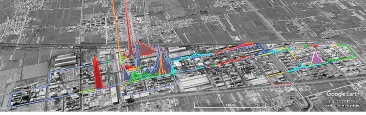 Locations of compositionally-distinct VOC plumes at the petrochemical facility.