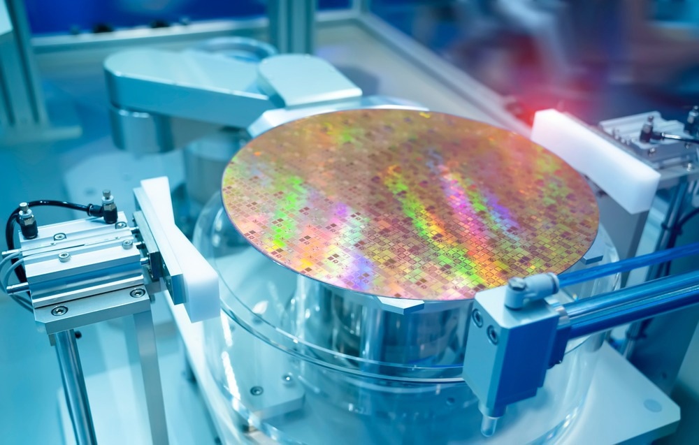 Silicon Wafers and Microcircuits with Automation system control application on automate robot arm