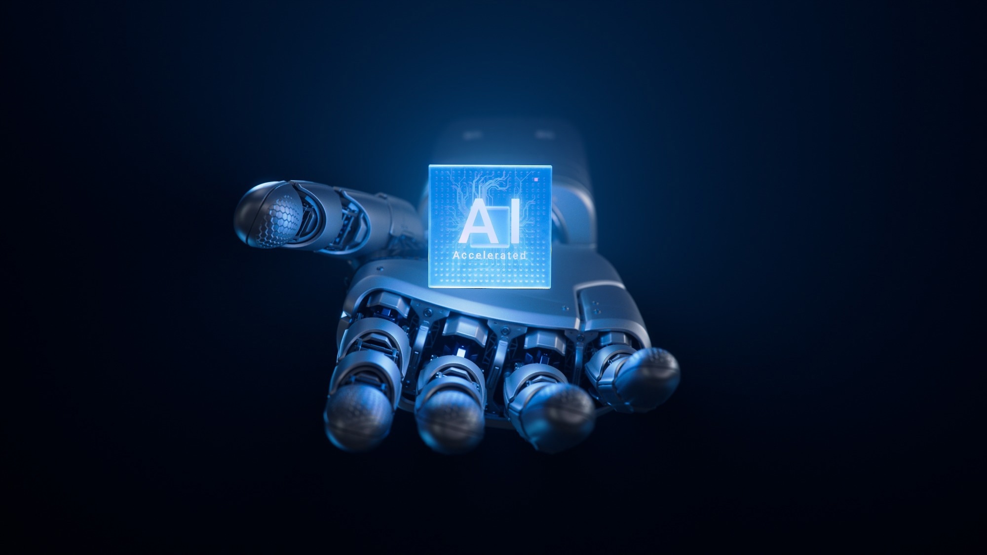 Metal Hand of Humanoid Robot Offering Innovative and Advanced AI Accelerated Chip.