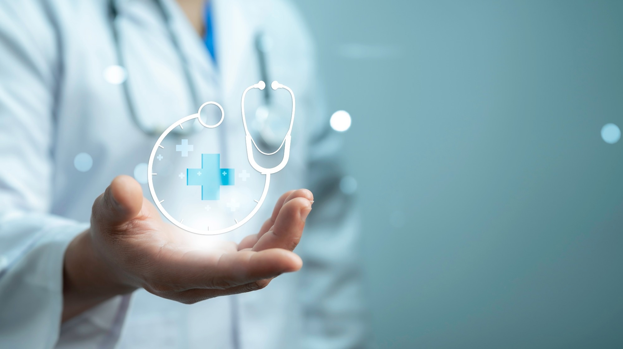 Medical worker with a plus icon represents the healthcare and medical industry.