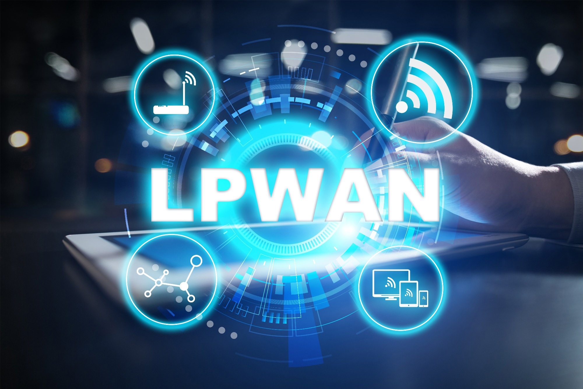 LPWAN - Low Power Wide Area Network, modern technology, telecommunication and internet concept.