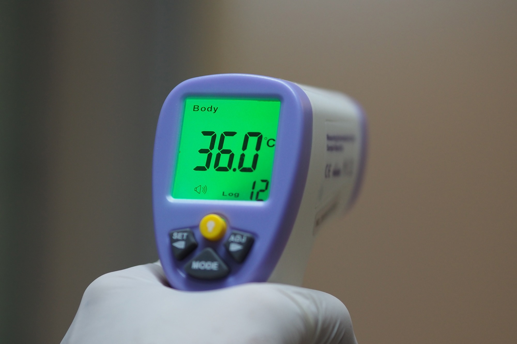 Thermometer gun isometric medical digital non contact infrared sight handheld forehead reading.
