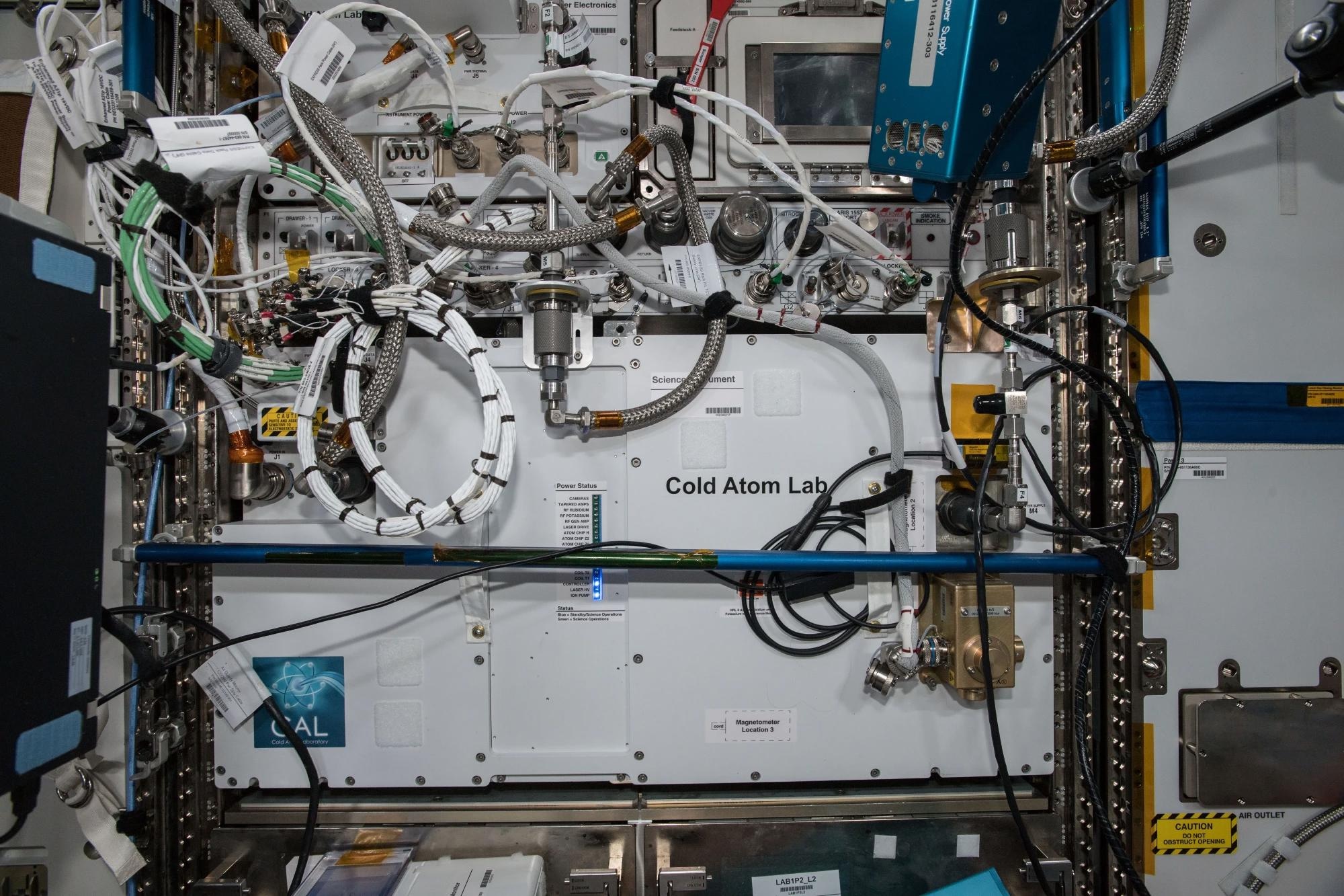 NASA’s Cold Atom Lab, shown where it’s installed aboard the International Space Station, recently demonstrated the use of a tool called an atom interferometer that can precisely measure gravity and other forces — and has many potential applications in space