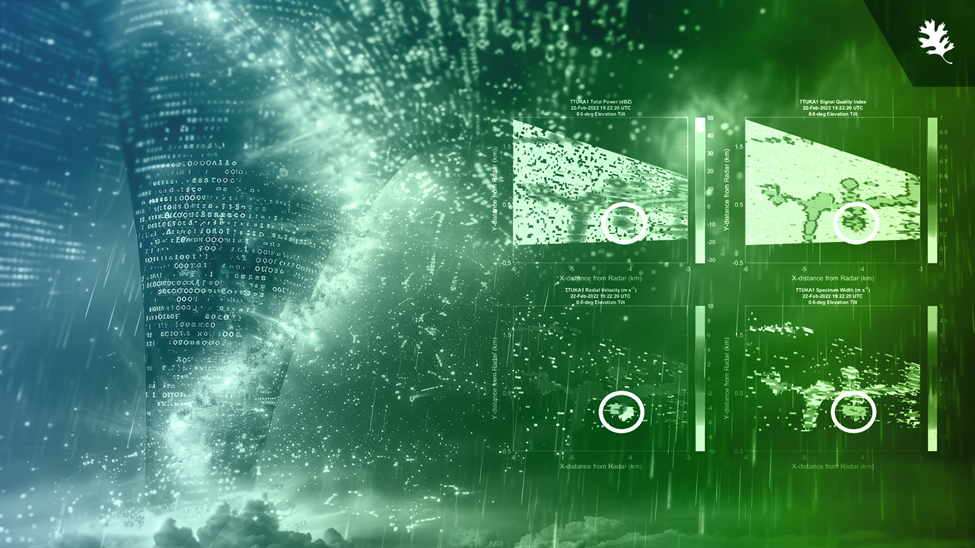 Radar images reveal airborne debris movement, aiding emergency response efforts.