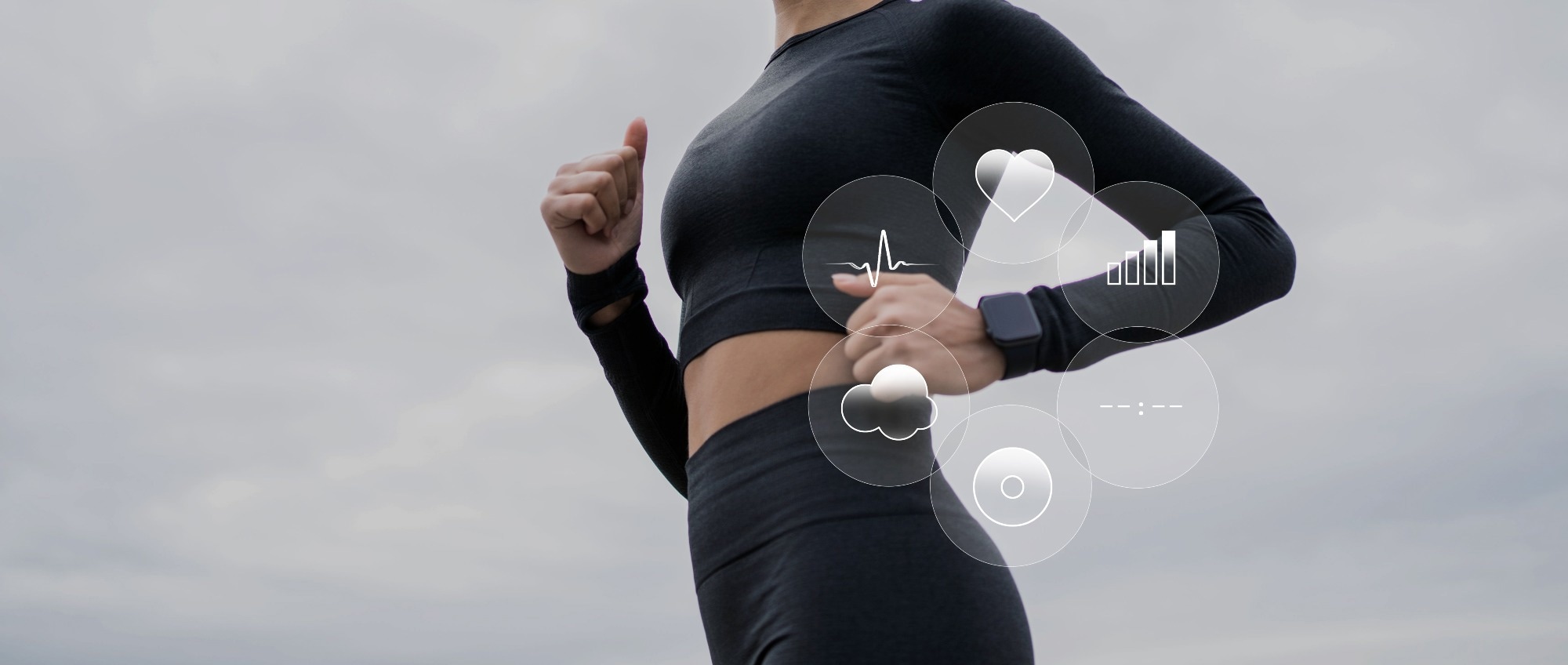 Uses a smart watch runner woman cardio and pulse sensor.