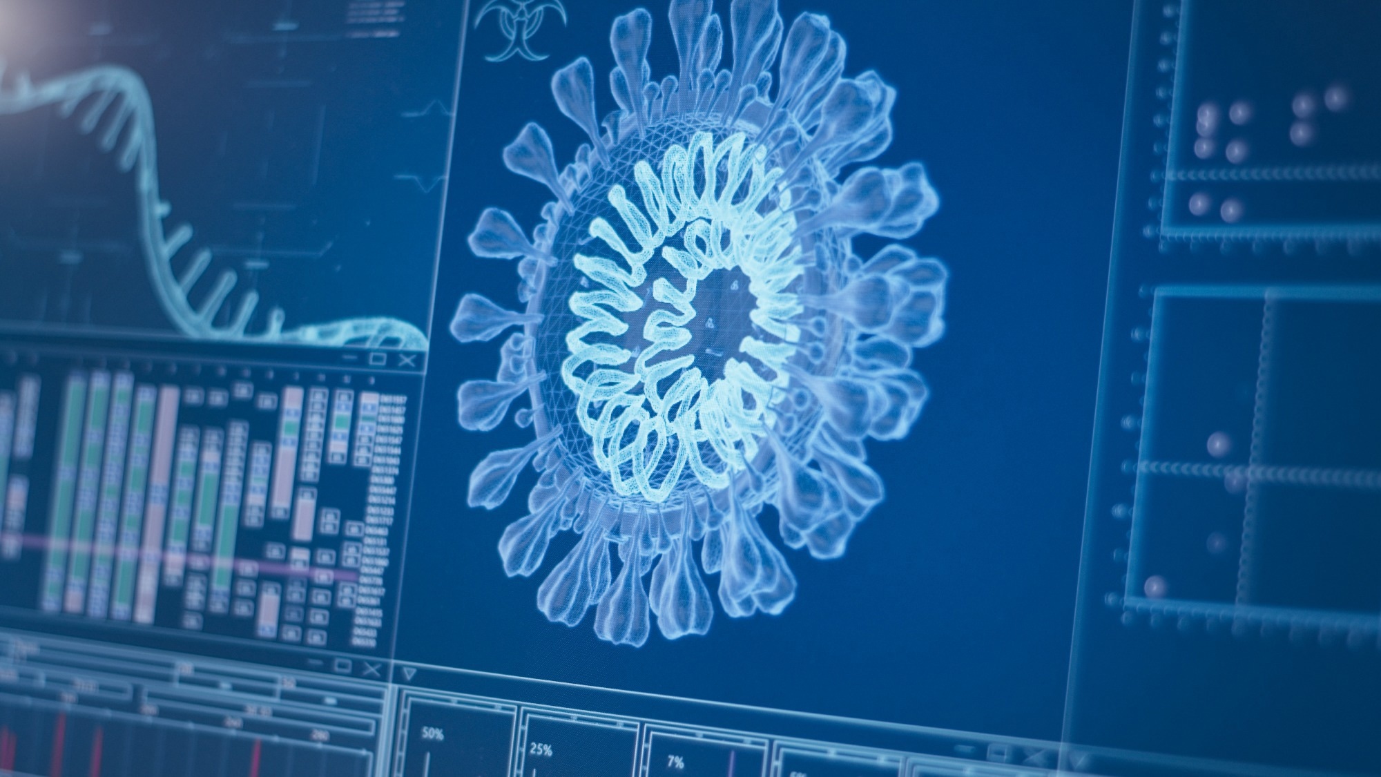 Coronavirus model on computer screen.