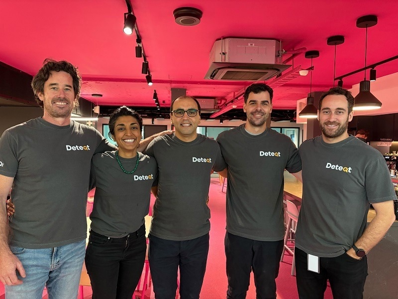 (L-R) Deteqt CEO Jim Rabeau, COO Rupal Ismin, CTO Omid Kavehei, Quantum physicist Adam Stewart, hardware Engineer David Katzmarek.