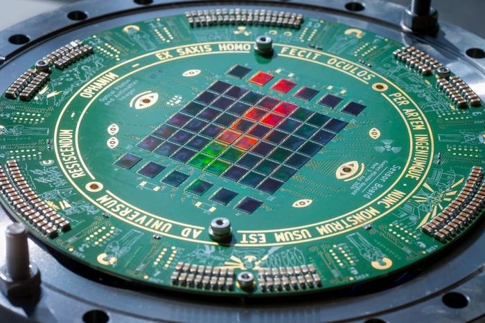 The optical anti-matter imager with the 60 photo sensors taken from mobile phones