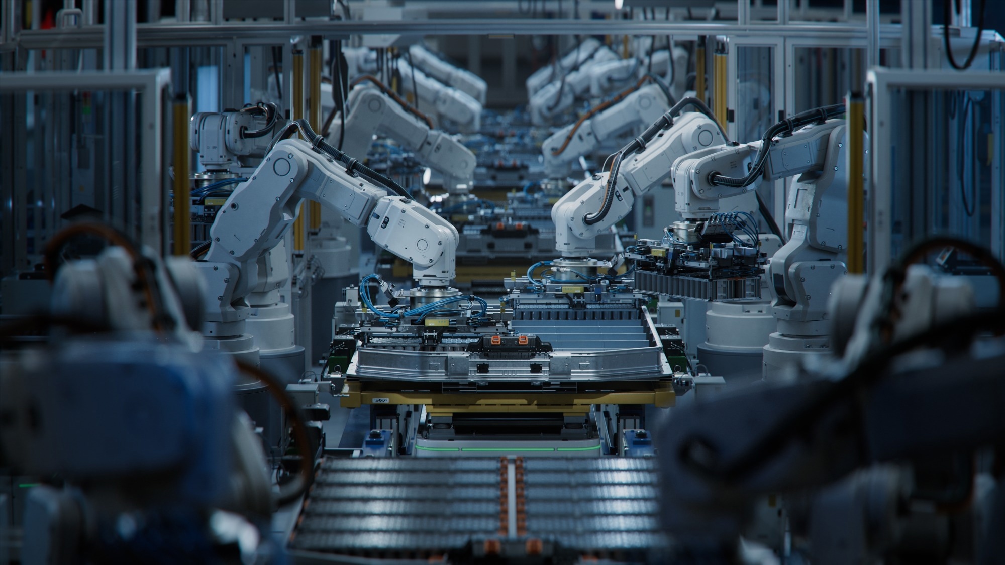 A production line of electric vehicle batteries.