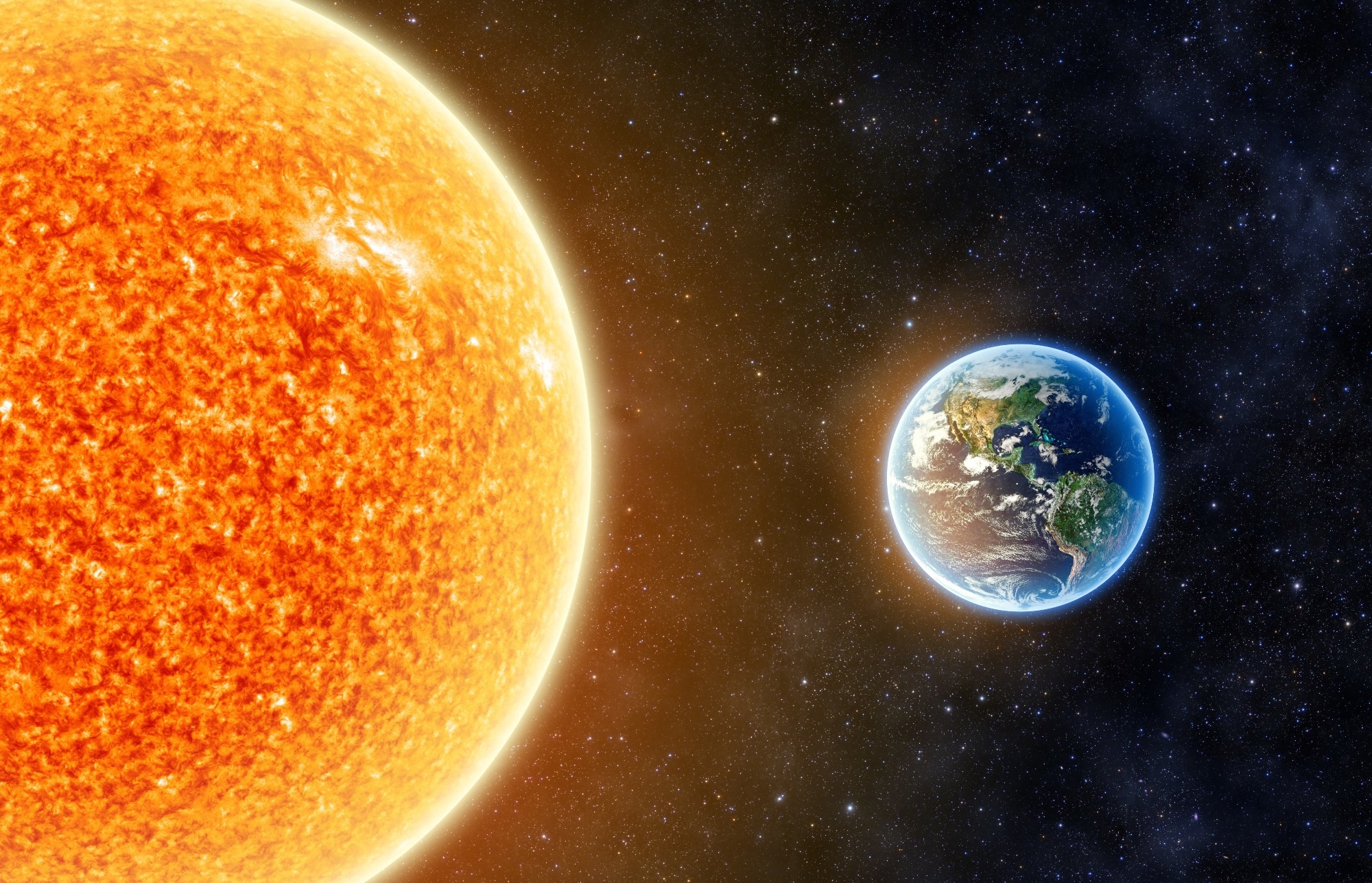 Earth and the Sun - Elements of this Image Furnished By NASA