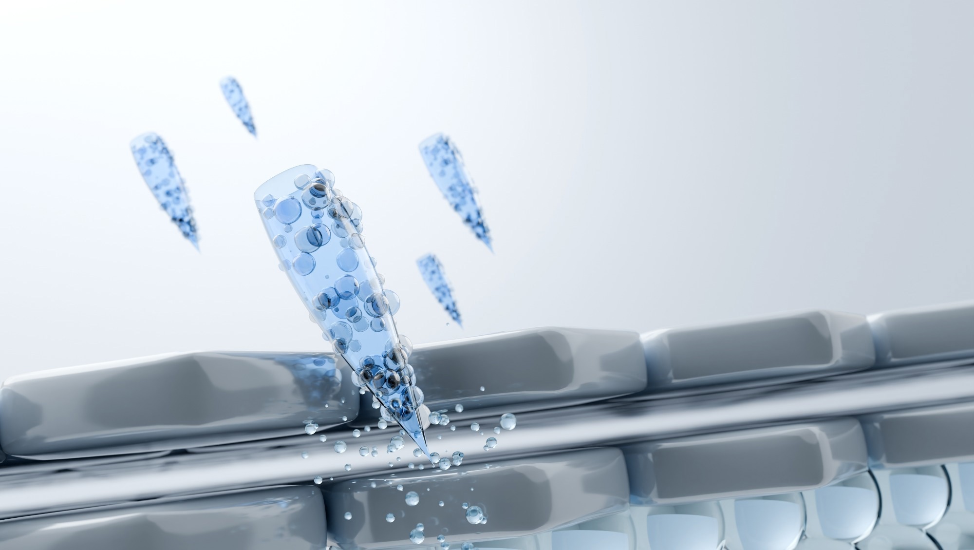 Microneedle illustration showing small blue