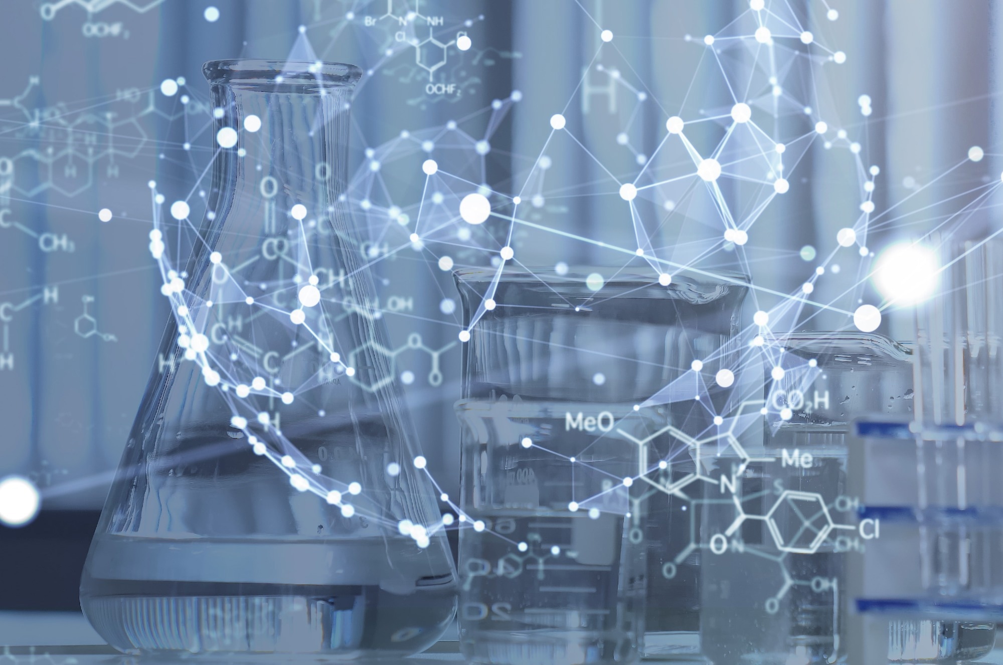 A superimposed image of doped fullerene on top of a laboratory background.