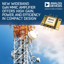 Analog Devices’ Wideband GaN MMIC Amplifier Offers High Gain, Power and Efficiency in Compact Design